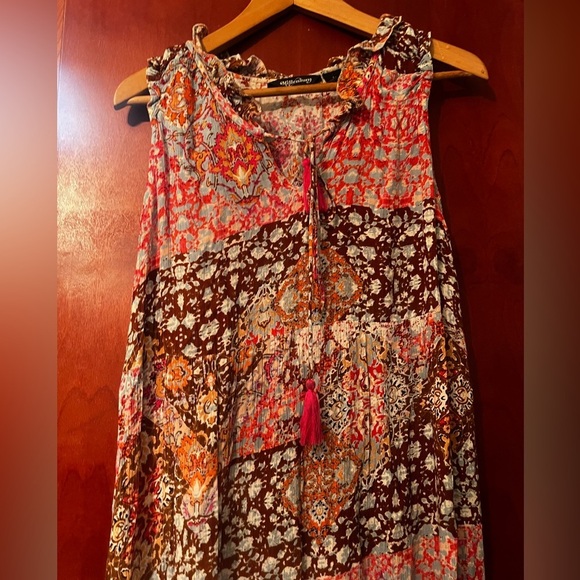Millennium maxi dress Orange Floral Sleeveless Tassel Tiered Sz L Maxi Dress - Picture 3 of 6